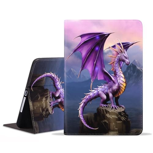 POIUYTREW Case for iPad 5th/6th Generation (9.7-inch, 2017/2018), iPad Air/iPad Air 2 Case, PU Leather Folio Smart Cover with Stand & Auto Wake Sleep, Purple Dragon