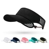 Mesh Sports Visor for Women Men - Adjustable Drawstring Lightweight Breathable Sun Hat for Running, Tennis, Golf, Pickleball Black