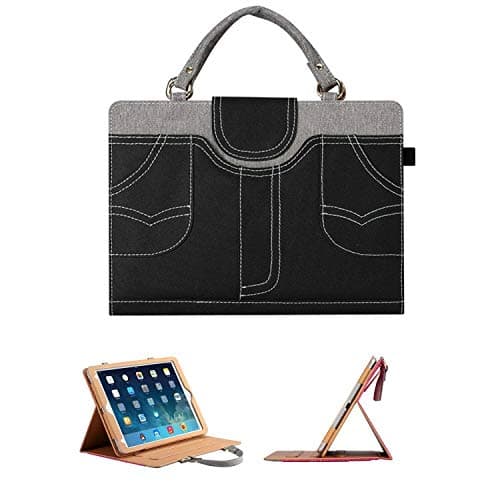 Cowboy Canvas Handbag Magnetic Flip Full-Body Protective Smart Pouch Stand Case Cover Auto Sleep/Wake,Multi-Angle Viewing for Apple iPad Air 3th 10.5" 2019,[ A2152 A2123 A2153 A2154 ],Black