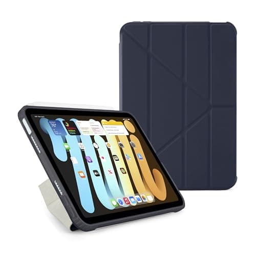 PIPETTO Origami No1 Original Case for iPad Mini (2024/2021), Slim 5-in-1 Stand Cover with Hard Clear Back, TPU Bumper, Pencil Compatible - Dark Blue