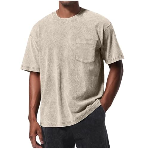 Summer Tops for Men 2026 Acid Wash T-Shirt Oversized Unisex Cotton Vintage Tees Short Sleeves Casual Shirt with Pocket Purple