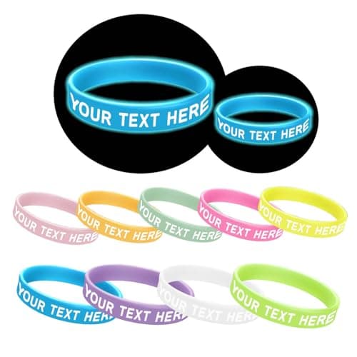 FEWINA Custom Glow in the Dark Silicone Wristbands Personalized Luminous Rubber Bracelets | Stretchy, Durable, Waterproof | Perfect for Parties, Concert, Sport, Carnival Night Favors