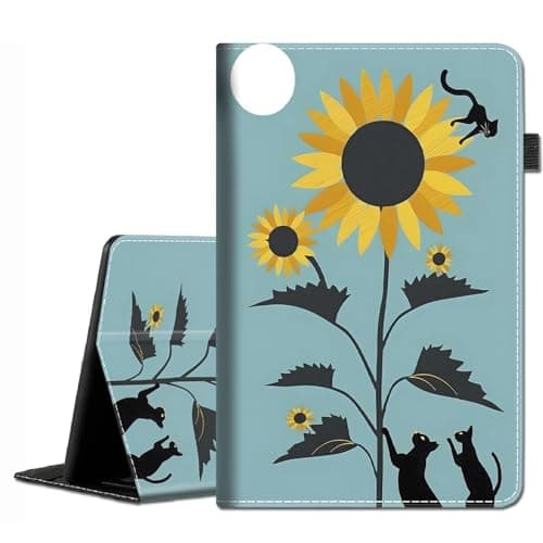 Case for Samsung Galaxy Tab S10 Plus 2024/ S9 Plus/ S9 FE Plus 5G 12.4 Inch 2023 - Slim Fit Standing Cover with Auto Sleep/Wake for Galaxy Tablet S10+ 12.4 Inch, Cat and Sunflowers 2