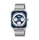 Casio Analog Watch MTP-M307D-2BV, Blue Dial, Square Case, Stainless Steel Band, Day/Date Display, 24-Hour Clock, 50M Water Resistant