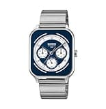 Casio Analog Watch MTP-M307D-2BV, Blue Dial, Square Case, Stainless Steel Band, Day/Date Display, 24-Hour Clock, 50M Water Resistant