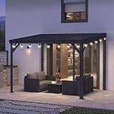 PURPLE LEAF 8' x 10' Wall Mounted Gazebo with Light Metal Roof Sloped Drainage Design Space-Saving Grill Gazebo for Small Backyard Deck and Outdoor Cooking Area