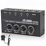 ELZONYX 4 Channel Headphone Amplifier, Mini Metal Stereo Audio Amp with 1/4" TRS Input & 4 TRS Outputs, 12V Power Adapter, Portable Headphone Splitter Amplifier for PC, Guitar, Studio, Stage