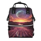 Fuzquwu Vaporwave Sunset (5) Print Diaper Bag Backpack,Travel Daypack For Mom Dad,Diaper Tote Backpack
