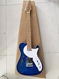 Grote Electric Guitar Semi-Hollow Body Single F-Hole Printed Tele Style Guitar Full-Size Basswood with Roasted Maple Neck (Blue02)