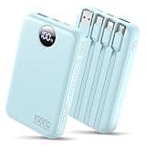 Portable Charger 10000mAh Power Bank with 4 Built-in Cables,LED Display Compact and Battery Pack with Multiple USB Ports All-in-One Travel Charger for iPhone,Android and Other Devices-Sky Blue
