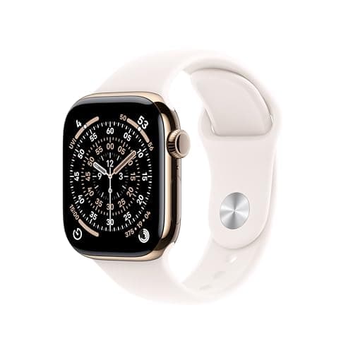 Apple Watch Series 11 [GPS + Cellular 42mm] Smartwatch with Gold Titanium Case with Light Blush Sport Band - S/M. Sleep Score, Fitness Tracker, Health Monitoring, Always-On Display, Water Resistant