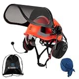 UM ULTRAMAXX Forestry Safety Helmet with Built-in Visor, Mesh Face Shield, and Bluetooth Ear Muffs, 5 in 1 Arborist Helmet for Chainsaw, Logging, and Garden Work, ANSI Z89.1 Certified, Orange