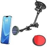 INSSKY Vacuum Suction Cup Magnetic Phone Mount for Truck Windshield Dashboard, Fit for 4.7-11" Device, Heavy-Duty 360° Adjustable Metal Arm, Compatible with iPhone 16 15 14 Pro Max, iPad, Galaxy Tabs