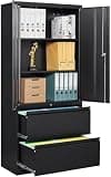 SISESOL 2 Drawer Lateral File Cabinet with Lock and Shelf,71" Black Filing Storage Cabinet with Doors,Locking Metal Storage Cabinets with Drawers for Home,Office,Garage,School,Fit A4/Letter/Legal File