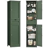TEENFON Tall Bathroom Cabinet with 2 Doors & 1 Drawer, Narrow Bathroom Storage Cabinet with Adjustable Shelves, for Living Room, Entryway, Kitchen, Forest Green