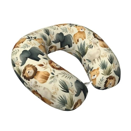 Coxfurio Safari Animals (1) for Nest Neck Pillow Travel Essentials,Memory Foam Pillow,Support for Long Flights,Travel Accessories,Washable,Attaches to Luggage
