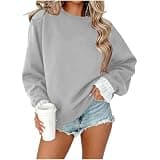 Womens Casual Ruffle Long Sleeve Sweatshirt Crewneck Cute Pullover Gray