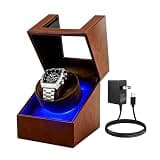 Anyasun Watch Winder for Automatic Watches:Automatic Single Watch Winder with Japanese Quiet Motor,Rotating Watch Case with LED Light,4 Modes Watch Rotator for Men,Type-C Adapter (Brown)