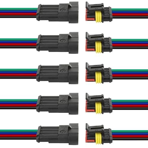 5Pcs 4 Pin Connector, 16AWG Car Waterproof Electrical Connector, Quick Disconnect Play, 4 Wire Waterproof Connector for Automobiles, Trucks, Boats, Motorcycles and Other Electrical Connections