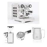 Rocket Espresso Appartamento 2.0 Espresso Machine (Black) Bundle with Giannino Grinder (Chrome), 58mm Bottomless Portafilter & 12oz Frothing Pitcher (Matte White)