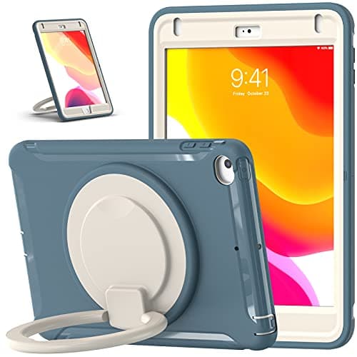 TEKNET Heavy Duty Shockproof Case for iPad Mini 4 Mini 5 Children's Anti-Shock, 360° Rotating Hand Handle Anti-Fall Multiple Positions (Blue)