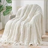 Sherpa Fleece Adult Weighted Blanket Great for Sleep, 15 lbs Dual Sided Soft Fuzzy Heavy Blankets for Couch Bed Sofa, Cozy Warm Arched Jacquard Throw for Winter (Cream White, 48" x 72", 15 Pounds)
