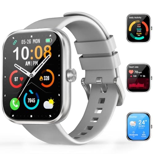 Smart Watch for Men Women, 1.83" HD Touchscreen Fitness Watch with Bluetooth Call&Message Notifications, 110+Sport Modes, 24/7 Heart Rate/Sleep Monitor, IP68 Waterproof Fitness Tracker, Silver Gray