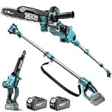 SEESII 10-Inch 2-in-1 Cordless Pole Saw & Mini Chainsaw, 21V Battery Powered Brushless Electric Tree Trimmer with Extension Pole, 2×4000mAh Batteries, Automatic Oiling,Handheld Pruner