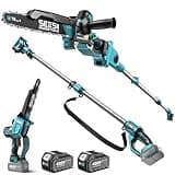 SEESII 10-Inch 2-in-1 Cordless Pole Saw & Mini Chainsaw, 21V Battery Powered Brushless Electric Tree Trimmer with Extension Pole, 2×4000mAh Batteries, Automatic Oiling,Handheld Pruner