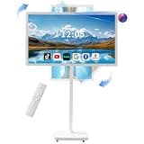 Grhrurg 32 Inch Smart Portable TV on Wheels,FHD Touch-Screen-Monitor,Wireless RollableTV, 8G RAM,128G Storage,Built-in 6-8H Battery,Android 14,Full Swivel Rotation,Remote Control (White)