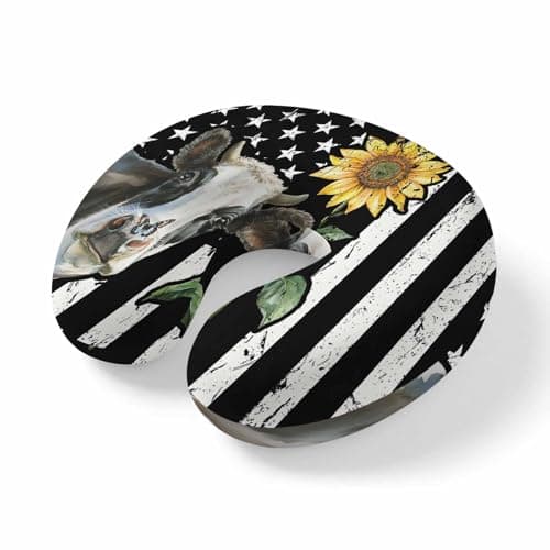 ZFUNCING Travel Pillows U-Shaped Neck Pillow Farm Cow Sunflower Art Ergonomic Memory Foam Pillow Head Cushion,Black White American Flag Soft Portable Neck Pillows for Office Airplane Car Train