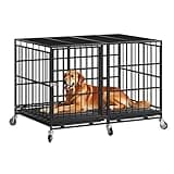 Snuowu 48 Inch Heavy Duty Dog Crate with Wheels，Indestructible Escape-Proof Dog Cage for Large Dogs, Extra Large XL XXL Indestructible Dog Crate with Removable Tray.