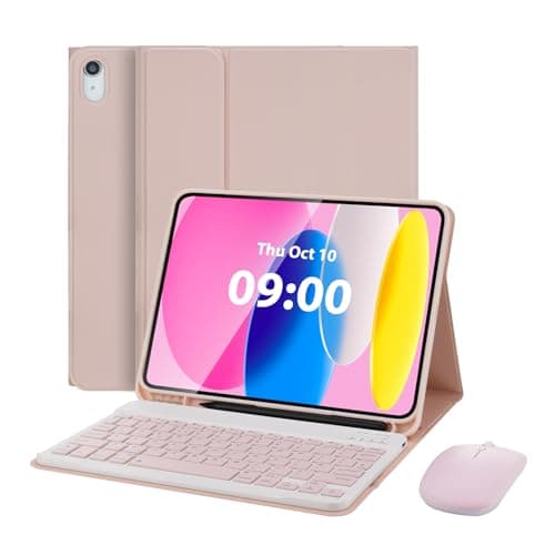 MAYPHY Keyboard Case with Mouse for iPad (A16) 11th Generation 11 Inch 2025/iPad 10th Generation 10.9 Inch 2022, Detachable Keyboard Case with Pencil Holder, Multi-Angle Viewing, Pink