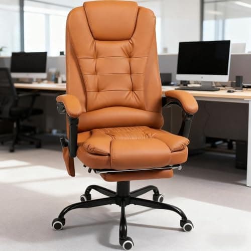 Hassyee High Back Massaging Office Desk Chair with Lumbar Support and Footrest, Modern Design Computer Gaming Desk Chair with 7 Vibrating Motors
