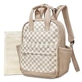 miss fong Small Diaper Bag - Baby Diaper Bag Backpack Checkered Diaper Bag with Changing Pad Baby Backpack for Travel Daycare Mommy Diaper Backpack Pañaleras Para Bebe for Mom & Dad-White&Beige