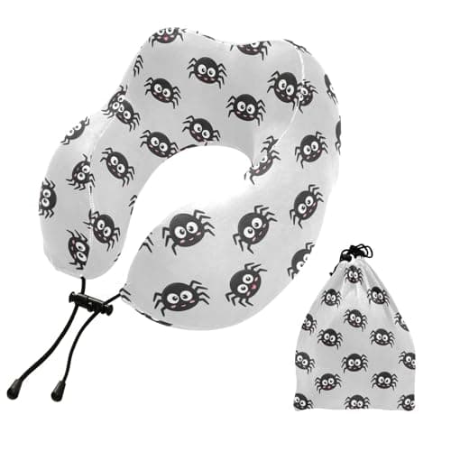 SPRIPORT Cute Spider Animal Pattern Travel Neck Pillow for Sleeping Airplane Memory Foam Neck Support Pillow with Storage Bag Sleeper Hold Pillow for Home Office Long Flight Car Train Bus Adults Kids