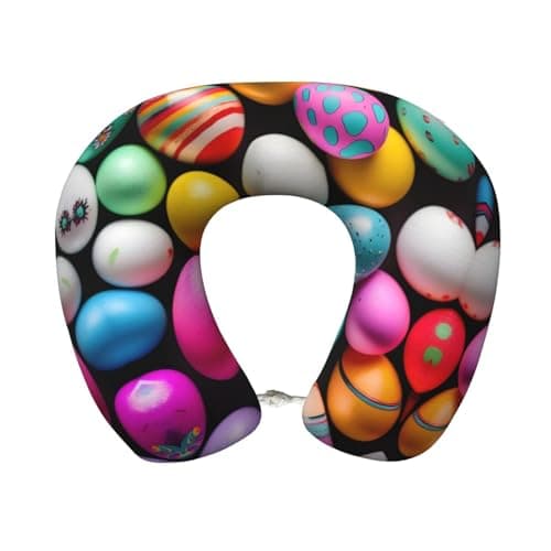 BaerK Easter Eggs Print Memory Foam Travel Pillow – Comfortable, and Adjustable for Airplane, Car, Home, and Office