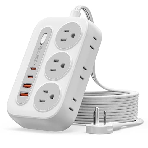ORICO Surge Protector Power Strip, PD20W Multiple Outlets Extension Cord with 6 AC Outlets and 4 USB Charging Ports (2 USB-C), 45° Flat Plug, 10 Ft Mountable Outlet Extender for Home/Office/Dorm - OG
