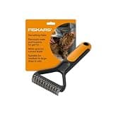 Fiskars Pet Dematting Rake, Cat & Dog Brush, Wide-Spaced Curved Teeth & SoftGrip Handle for Easy Grooming and Dematting, Cat and Dog Supplies, 6.75”, Orange/Black