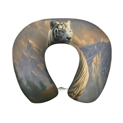 White Tiger & Mountain Travel Pillow Memory Foam U Shaped Neck Pillows Super Lightweight Portable Headrest