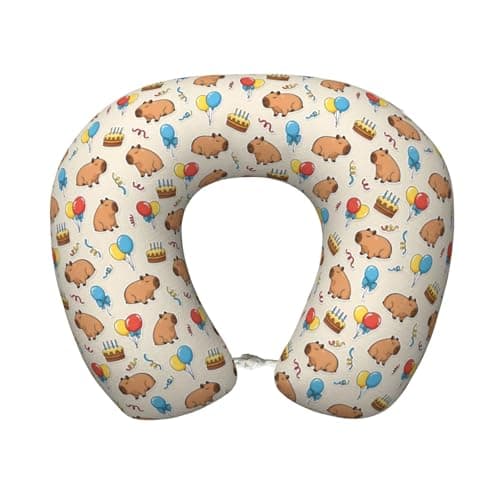 HYQMXGFGYS Capybara Birthday Travel Pillows Funny Animals Memory Foam Neck Pillow for Car Home