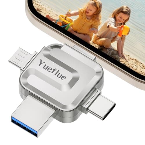 No App Required: Yueflue USB Stick 128 GB, USB Stick for iPhone to Store More Pictures and Videos. 4 in 1 Memory Stick iPhone Metallic Cross Shaped, Memory Stick for i0S/Android/PC.