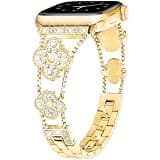 Gold Lucky Clover Band Compatible with Apple Watch Bands 38mm 40mm 41mm 42mm 44mm 45mm 46mm 49mm Thin Bracelet Jewelry Metal Strap for iWatch Series 11 10 9 8 7 6 5 4 3 SE Dressy Women Watch Band