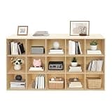 piiyayca 15-Cube Storage Shelf Bookcase, Floor 3-Tier Solid Wood Open Bookshelf for Home Office, Display Cabinet with 15 Compartments for Living Room Study Coffee Shop Log Color