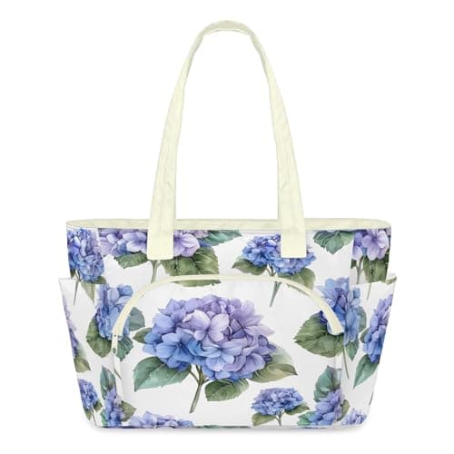 Hsnar Canvas Tote Bag, Hydrangea Cluster Beach Bags for Women, Lightweight Quilted Tote Bag for Gym Daily Work Travel