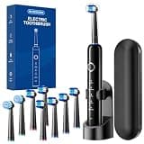Rtauys Rotating Electric Toothbrush for Adults with 8 Brush Heads (2 Types), 5 Modes Rechargeable Power Toothbrush with Travel Case and 2 Minute Smrte Timer