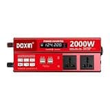 Quipsox Power Inverters 1000W 1500W 2000W 12/24V DC to 110/120/220/240V AC Converter for Vehicles USB Ports Car Charger Adapter with a Cigarette Lighter Ports Plug Outlet(2000W)