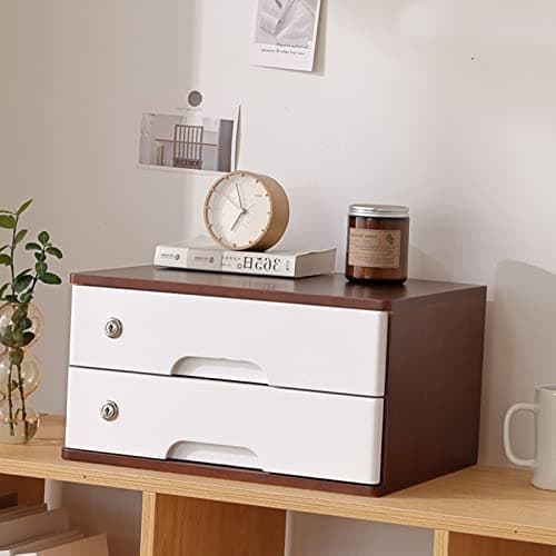 Desktop Storage Box With Drawers - Desktop File Cabinet, Lockable File Cabinet, Solid Wood Storage Box, Drawer Desk Organizer, Home Office Desk Drawer Cabinet, 1/2/3/4 Drawers Wooden Box ( 2 Drawer)