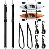 Seenelling 4 Pack Kayak Storage Hanging Straps and Paddle Board Clips Set 440lb Capacity Space Saving Wall or Ceiling Mount for Indoor Outdoor Paddleboard Canoe Storage Adjustable 74" Nylon Straps