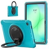 PREDCFVY Rugged Case for Samsung Galaxy Tab A11+ Plus 11 Inch, Shockproof Protective Hybrid Bumper Cover with Handle Grip,Swivel Stand(Light Blue)